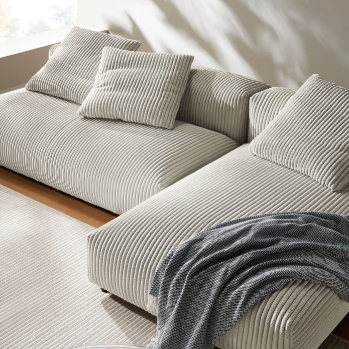 2-Piece Modular Corduroy Upholstered Sectional Sofa With Chaise