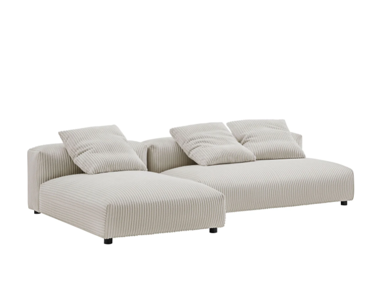 2-Piece Modular Corduroy Upholstered Sectional Sofa With Chaise