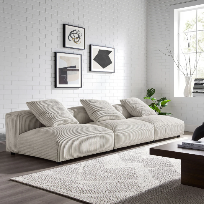 Solace 3-Piece Modular Corduroy Upholstered Sofa