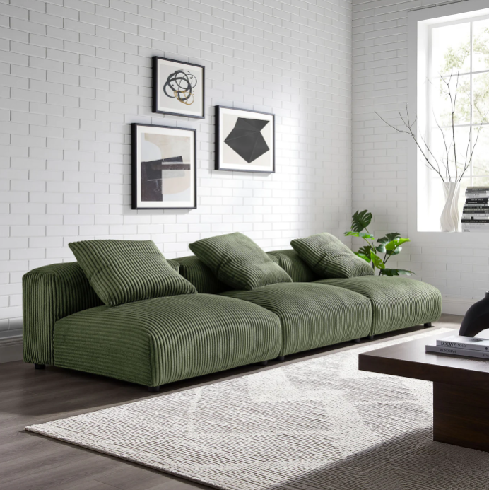 Solace 3-Piece Modular Corduroy Upholstered Sofa