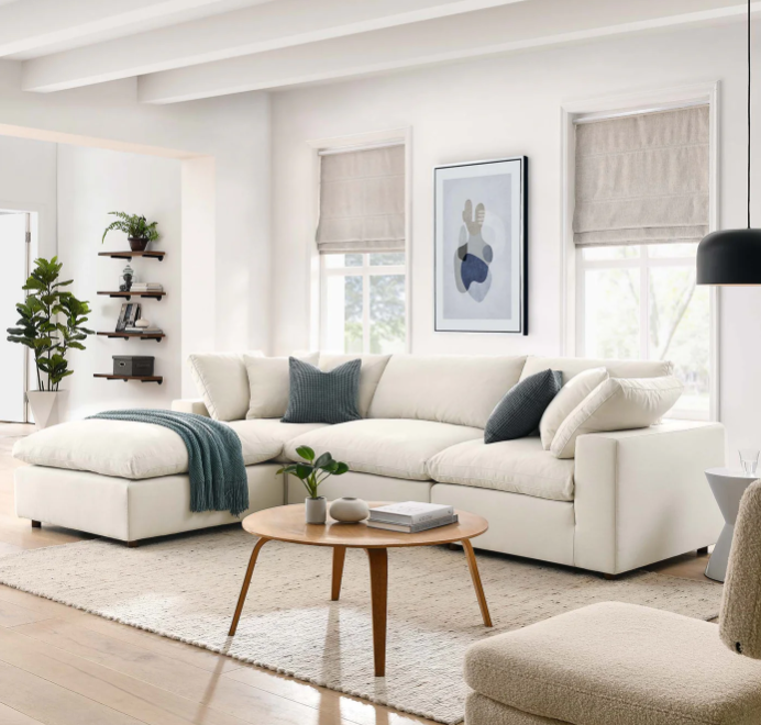 Commix 4 Piece Down Filled Overstuffed Sectional Sofa Set