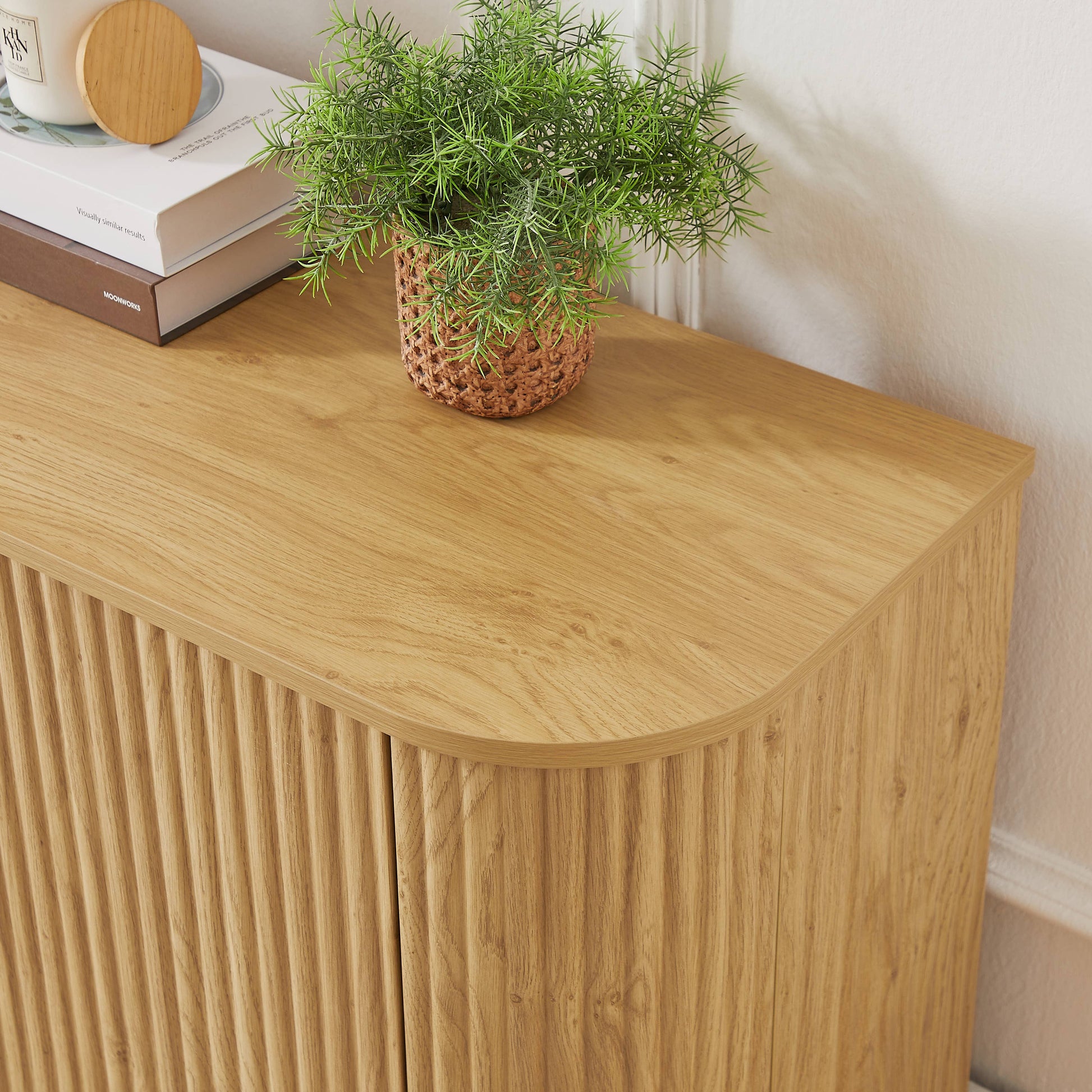 Elegant Fall Walnut Sideboard Cabinet with Adjustable Shelves and Wave Design