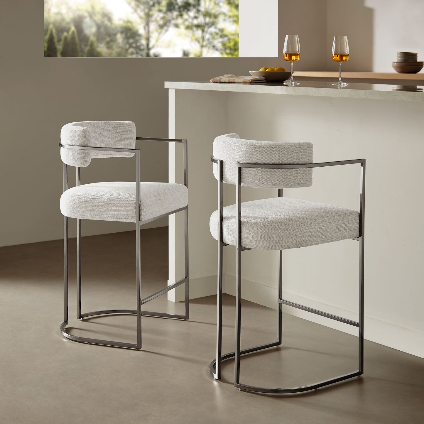 Modway Huron Curved Back Fabric and Metal Counter Stool for Kitchen Island