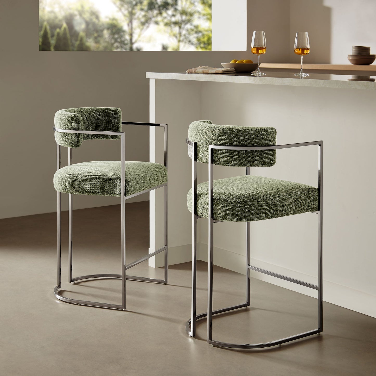 Modway Huron Curved Back Fabric and Metal Counter Stool for Kitchen Island