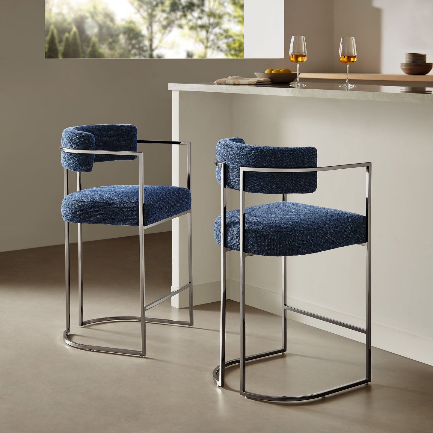 Modway Huron Curved Back Fabric and Metal Counter Stool for Kitchen Island