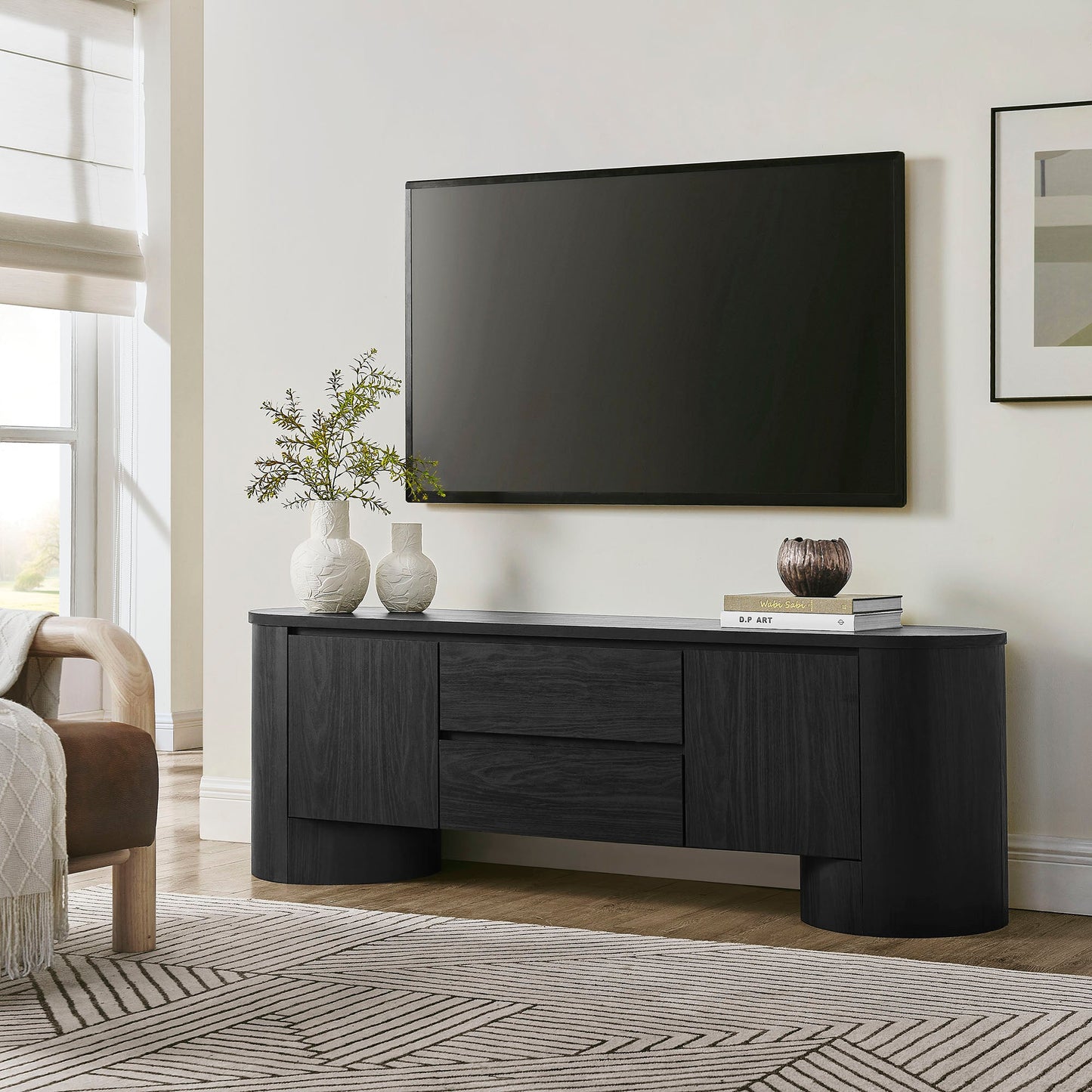 Modway Duval 71-inch Oval TV Cabinet: Modern Media Console with Stylish Storage