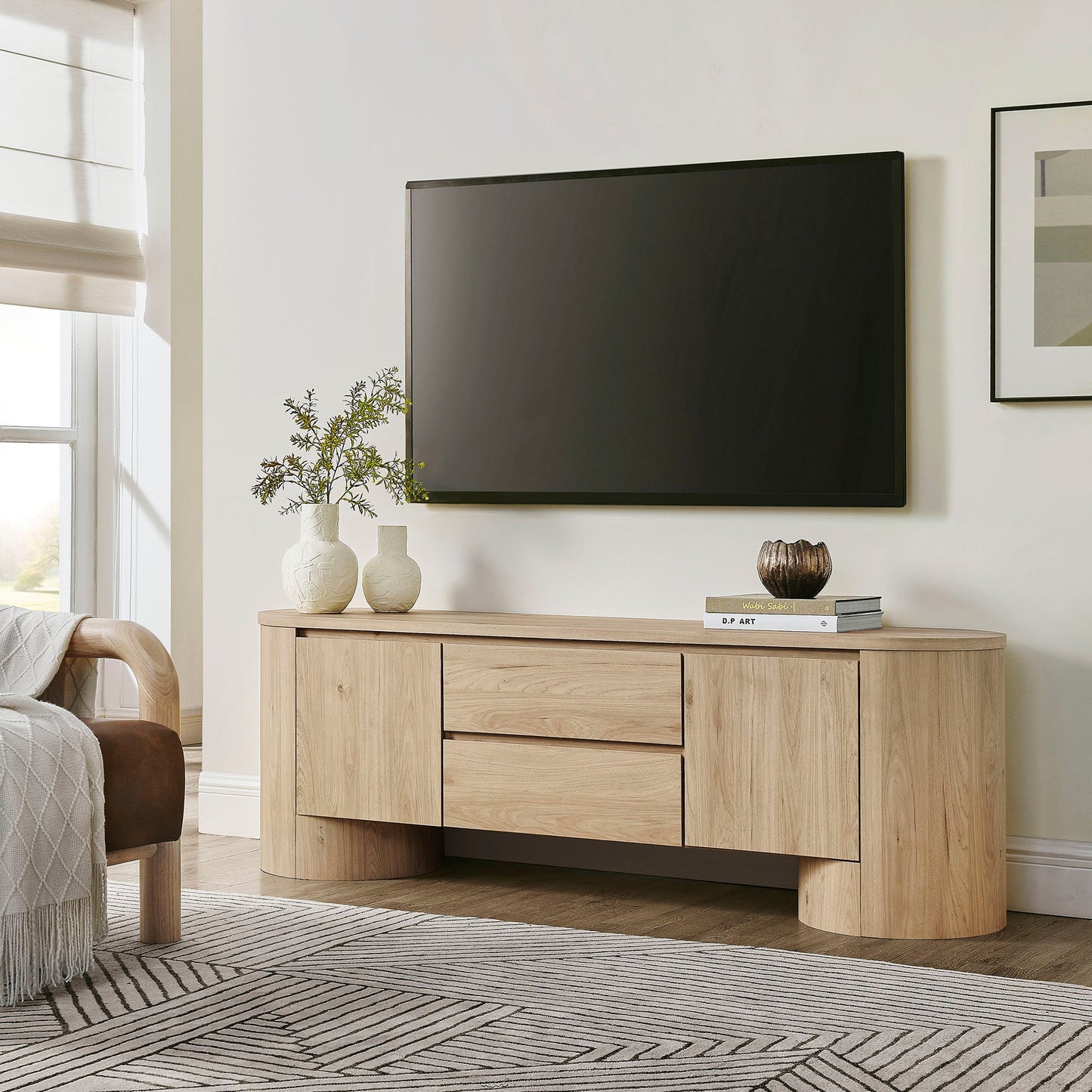 Modway Duval 71-inch Oval TV Cabinet: Modern Media Console with Stylish Storage