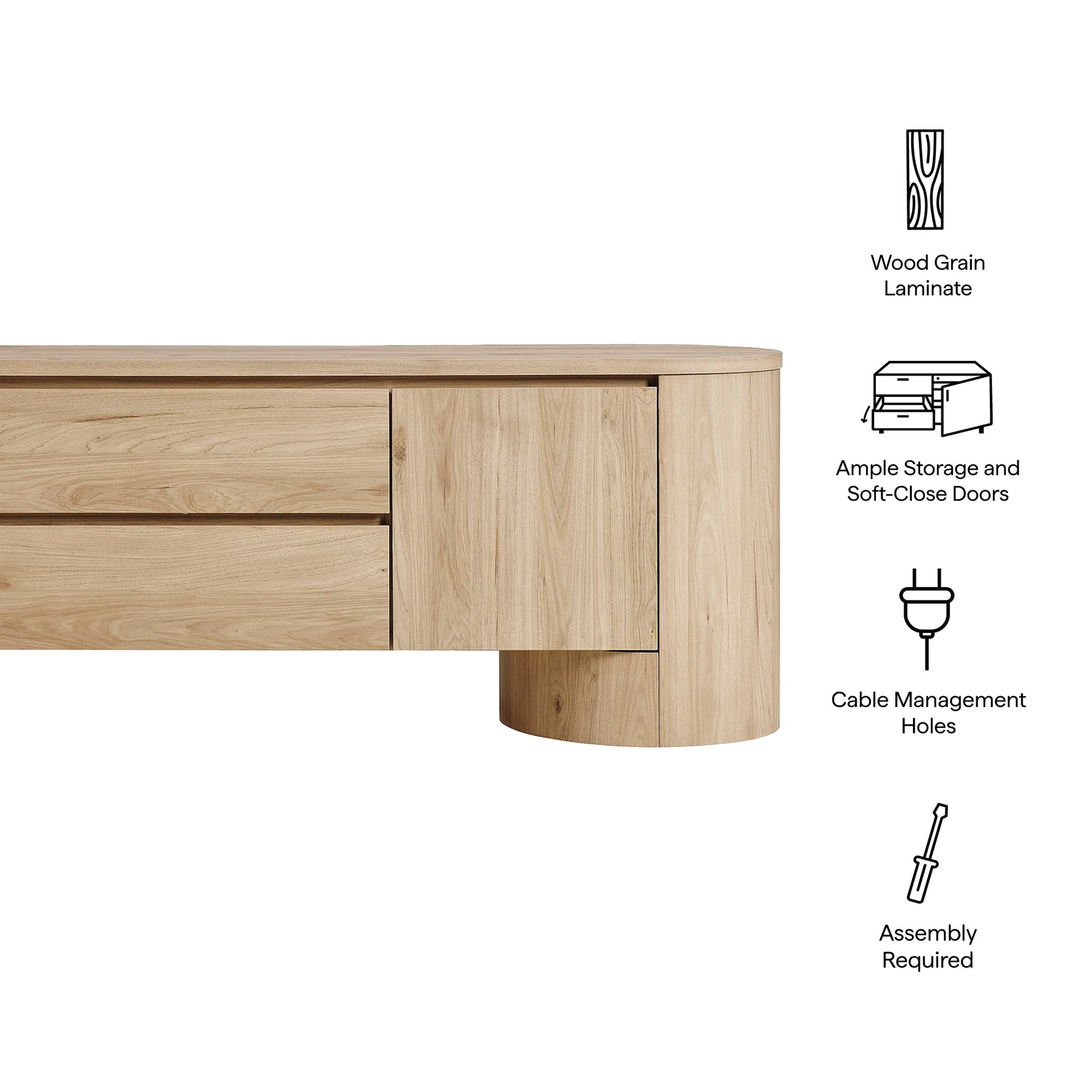 Modway Duval 71-inch Oval TV Cabinet: Modern Media Console with Stylish Storage