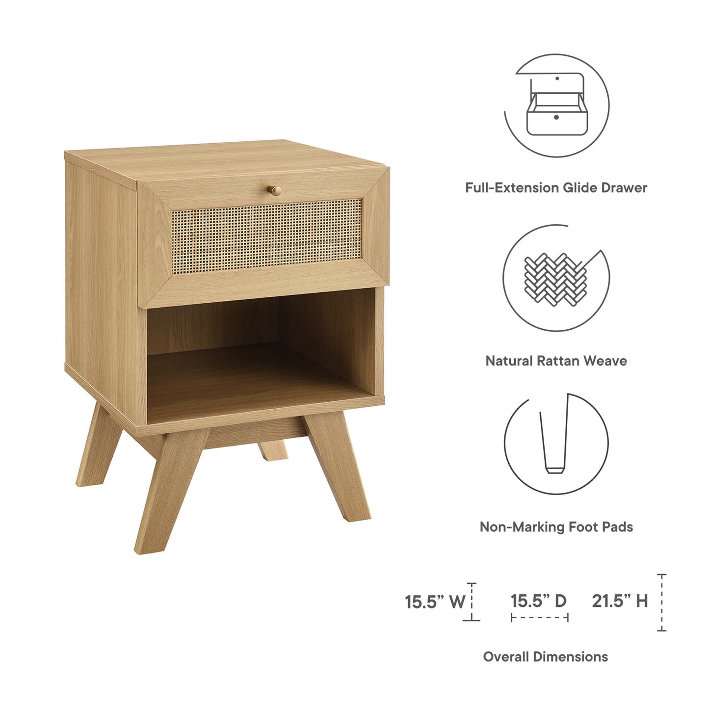 Modway Soma Modern Rattan Weave 1-Drawer Nightstand with Open Storage Shelf