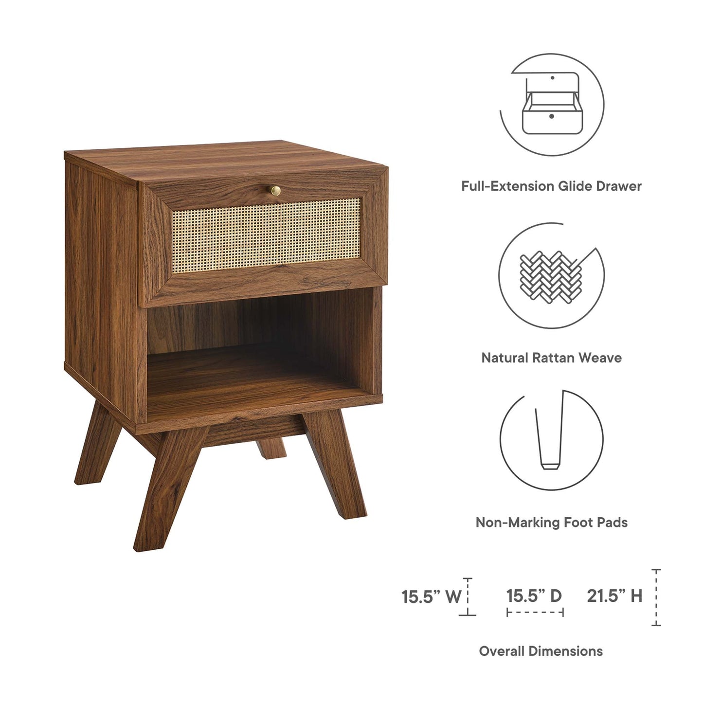 Modway Soma Modern Rattan Weave 1-Drawer Nightstand with Open Storage Shelf
