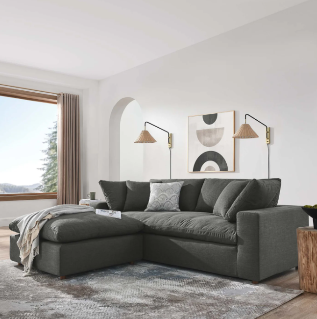Down Filled Overstuffed Sectional Sofa and Ottoman By Vinci