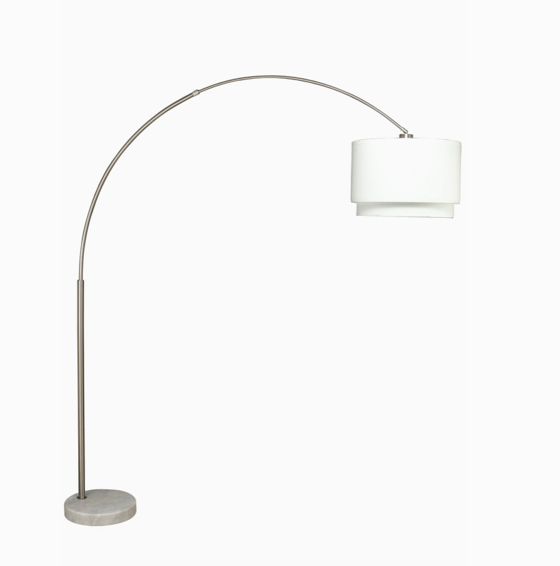 Modern Arc Floor Lamp with Double Shade and Marble Base