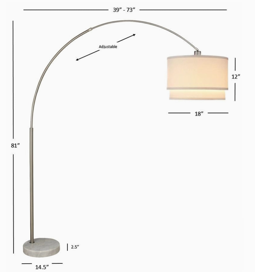 Modern Arc Floor Lamp with Double Shade and Marble Base