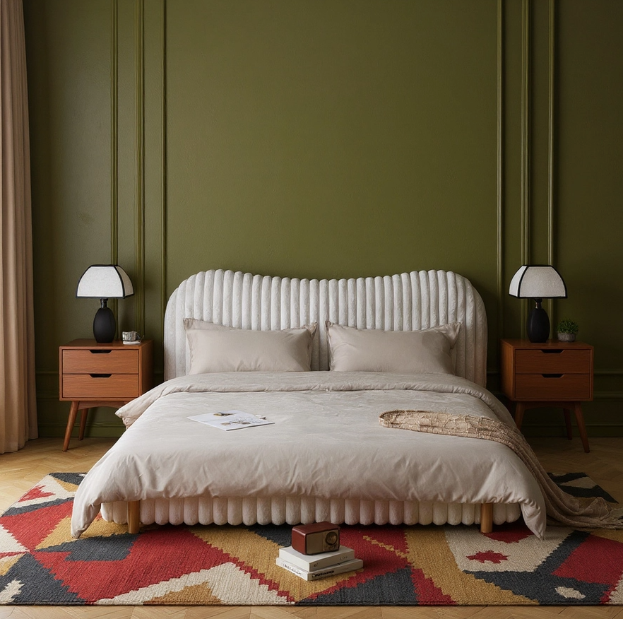 Queen Sized Mira Bouclé Upholstered Bed