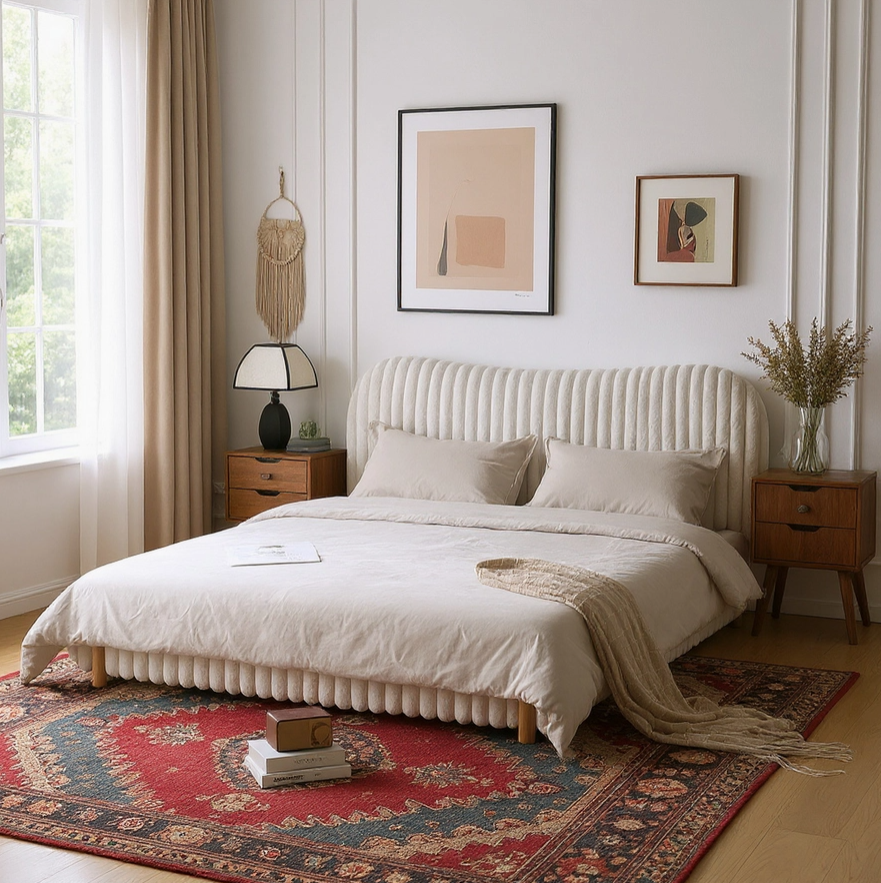 Queen Sized Mira Bouclé Upholstered Bed