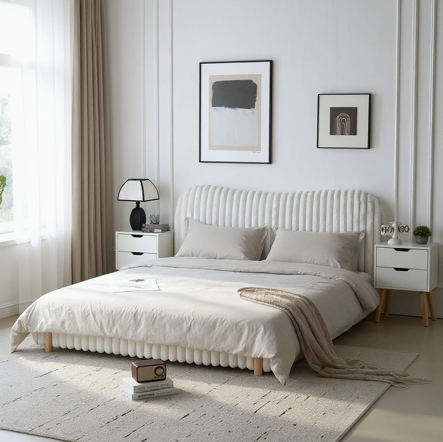 Queen Sized Mira Bouclé Upholstered Bed