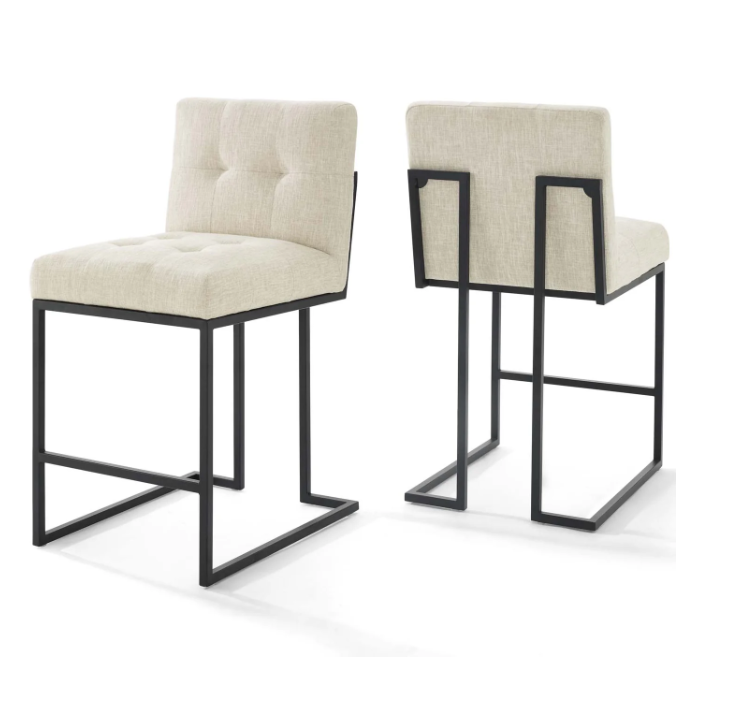 Privy Black Stainless Steel Upholstered Fabric Counter Stool Set of 2