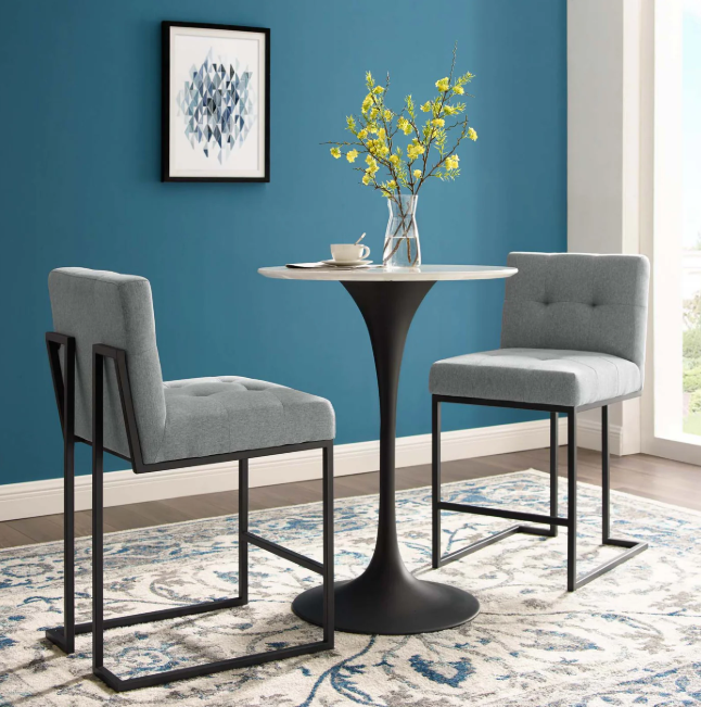 Privy Black Stainless Steel Upholstered Fabric Counter Stool Set of 2 by Vinci