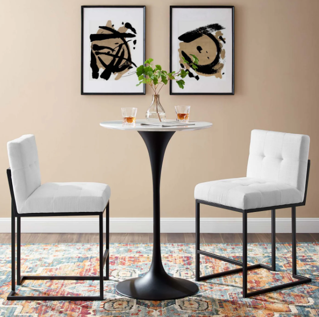 Privy Black Stainless Steel Upholstered Fabric Counter Stool Set of 2