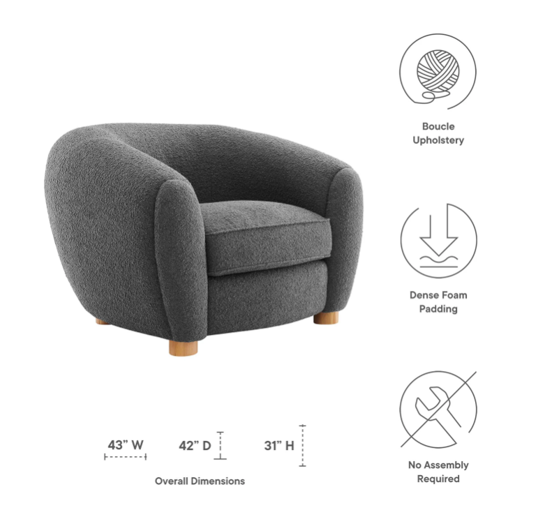 Abundant Boucle Upholstered Fabric Armchair