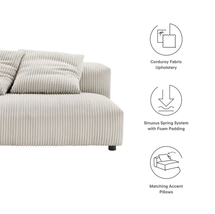 Modular Corduroy Upholstered Armless Loveseat