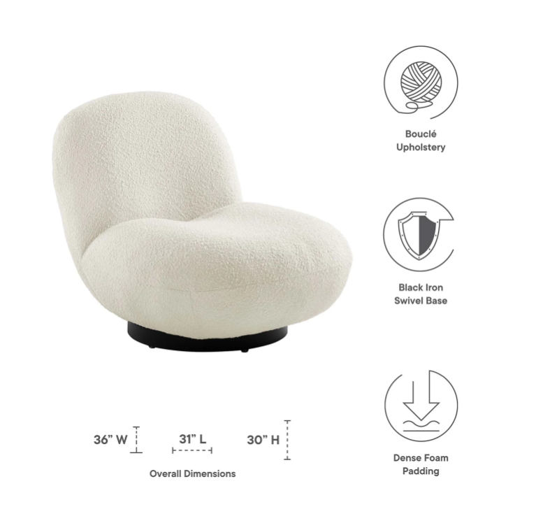 Kindred Boucle Upholstered Fabric Swivel Chair