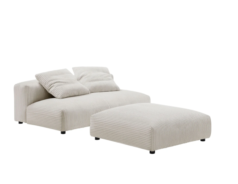 Solace Modular Corduroy Upholstered Armless Loveseat and Ottoman Set