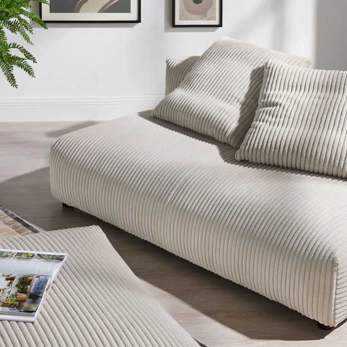 Solace Modular Corduroy Upholstered Armless Loveseat and Ottoman Set