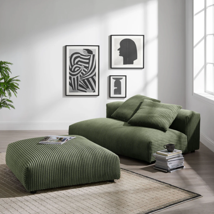Solace Modular Corduroy Upholstered Armless Loveseat and Ottoman Set