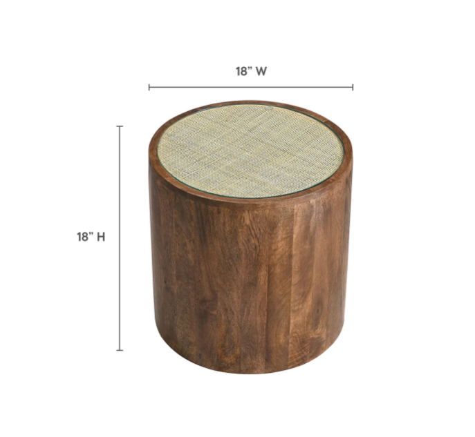 Truett Round Wood Rattan Side Table