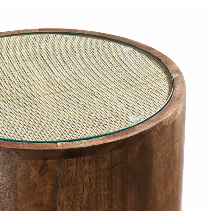 Truett Round Wood Rattan Side Table